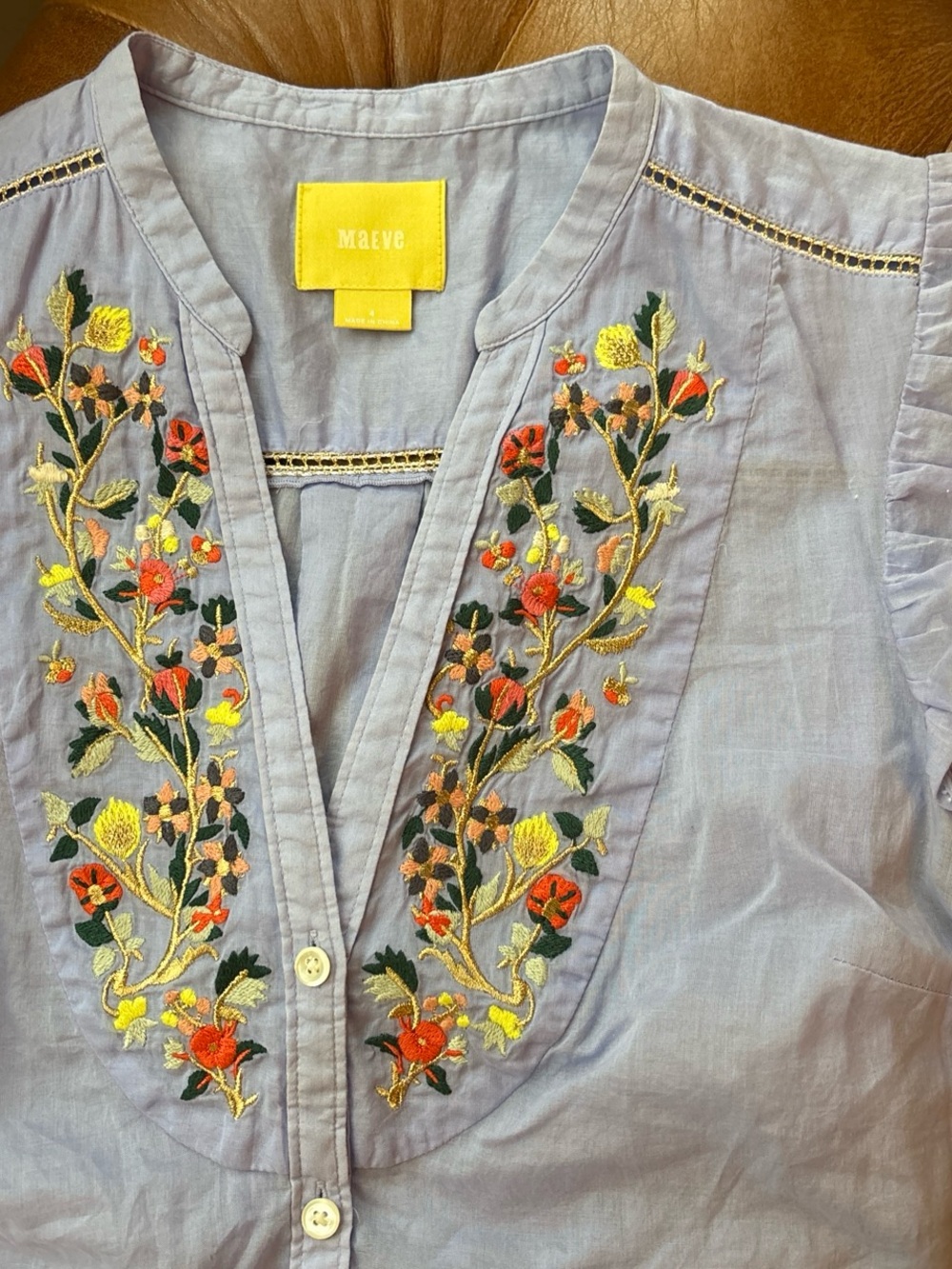 Maeve Anthropologie Sleeveless Embroidered V-Neck Women's Top